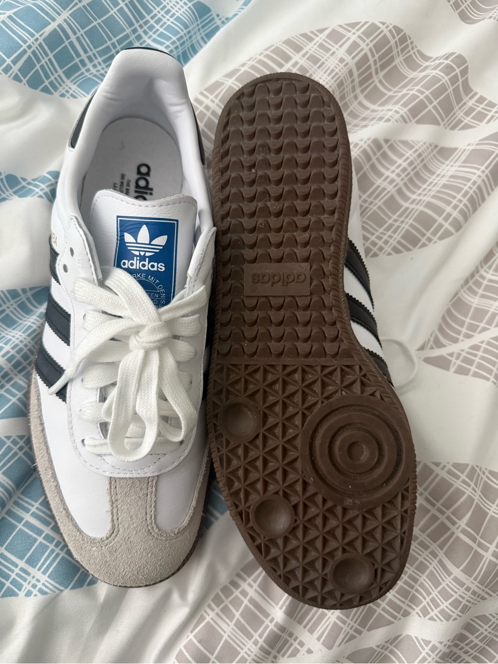 adidas White Sneakers with Black Stripes and Gray Suede Accents - Picture 2 of 3